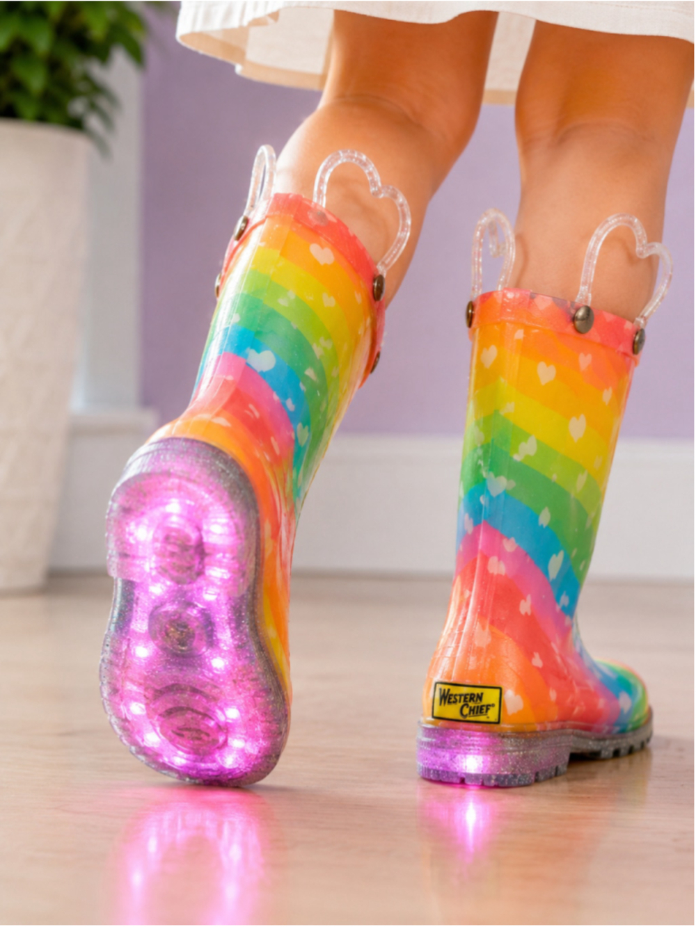 Western Chief Rainbow Heart Waves Light-Up Rain Boots Toddler Girls Size 10